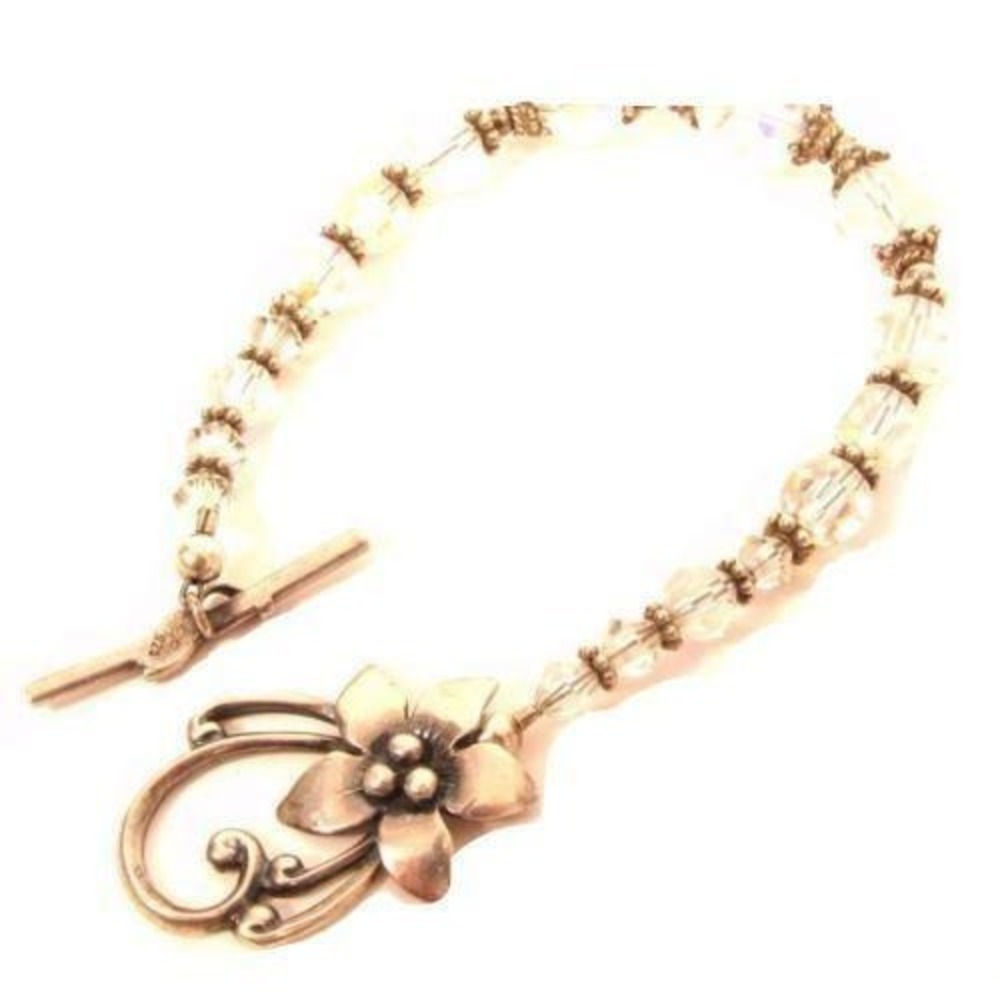Sterling Silver Hallmarked Large Flower Toggle Clasp‎ Aurora Borealis Bracelet